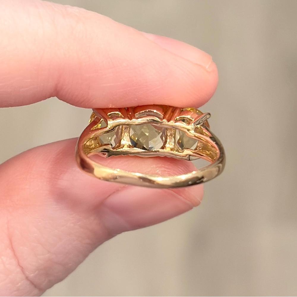 14K Golden Yellow Scapolite Ring Three Stone Oval Rose Cut 6.25 Clyde Duneier - Picture 14 of 16